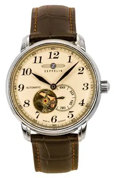 Pre-owned Zeppelin Lz 127 Graf 76665 Open Heart Cream Dial Automatic Analog 50m Mens Watch
