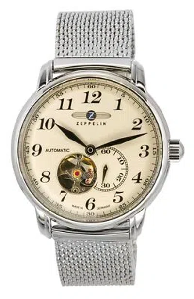 Pre-owned Zeppelin Lz 127 Graf Stainless Steel Open Heart Beige Dial 7666m5 Mens Watch