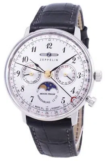 Pre-owned Zeppelin Lz 129 Hindenburg Moon Phase Leather Strap Analog 70371 30m Mens Watch