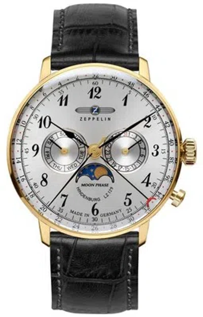 Pre-owned Zeppelin Hindenburg Moonphase Yellow Gold Case Hesalite Crystal 7038-1 Watch
