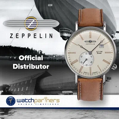 Pre-owned Zeppelin Lz120 Rome Swiss Quartz Watch 41mm Case Beige Dial R.gold Digits 7134-5