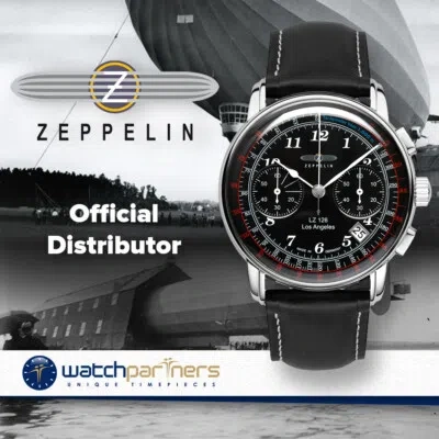 Pre-owned Zeppelin Lz126 Los Angeles Chrono Watch Ss 42mm Case Tachymeter Blk Dial 7614-2