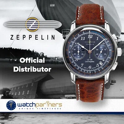 Pre-owned Zeppelin Lz126 Los Angeles Chrono Watch Ss 42mm Case Tachymeter Blue Dial 7614-3