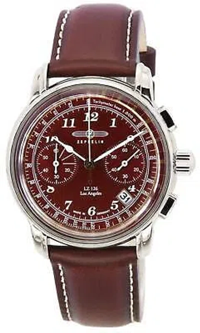 Pre-owned Zeppelin Lz126 Los Angeles Chronograph Burgundy Dial Quartz 76146 Men's Watch