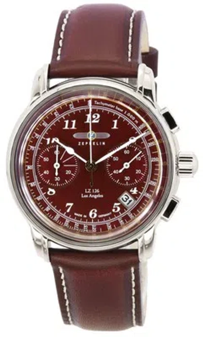Pre-owned Zeppelin Lz126 Los Angeles Chronograph Tachymeter Burgundy Dial 76146 Mens Watch