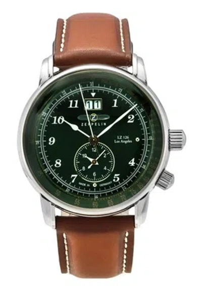 Pre-owned Zeppelin Lz126 Los Angeles Pulsometer Leather Strap Green Dial 86444 Mens Watch