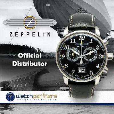 Pre-owned Zeppelin Lz127 Count 7686-2 Quartz Watch Swiss Ronda Movement 50m Wr Black Dial