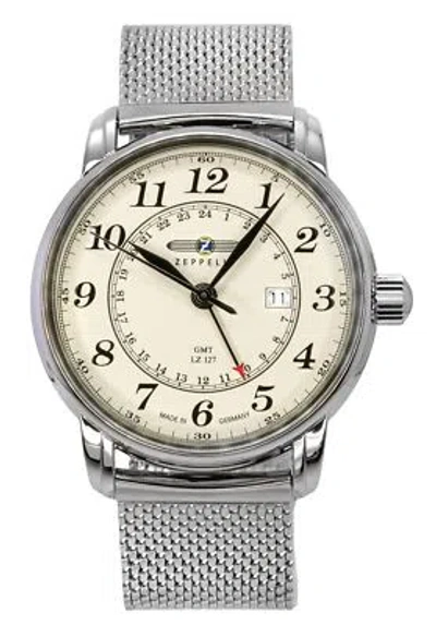 Pre-owned Zeppelin Lz127 Graf Gmt Stainless Steel Beige Dial Quartz 7642m5 50m Mens Watch