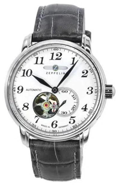 Pre-owned Zeppelin Lz127 Graf Leather Strap Open Heart Dial Automatic 76661 50m Mens Watch