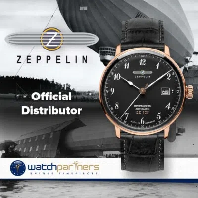 Pre-owned Zeppelin Lz129 Hindenburg Auto Watch Black Dial R/gold Case Clear Back 7068-2