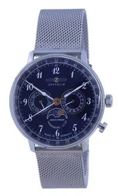 Pre-owned Zeppelin Lz129 Hindenburg Moon Phase Day/date Blue Dial Quartz 7036m3 Mens Watch