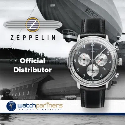 Pre-owned Zeppelin Lz129 Hindenburg Quartz Watch Swiss Movt 30m Wr Anthracite Dial 7086-2
