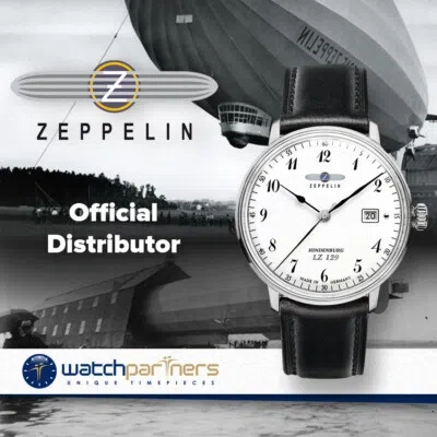 Pre-owned Zeppelin Lz129 Hindenburg Quartz Watch Swiss Ronda Movt 30m Wr White Dial 7046-1
