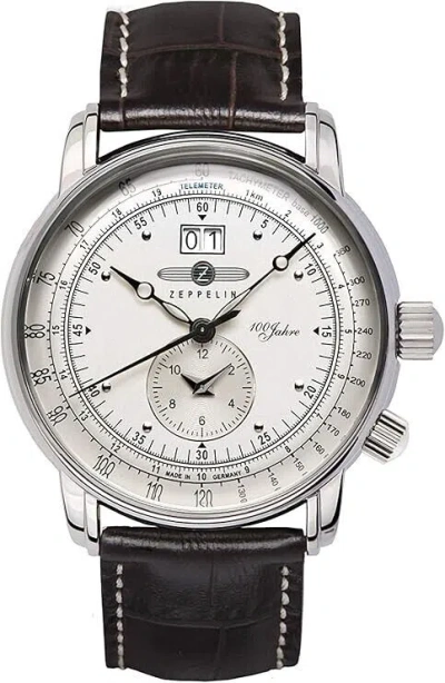 Pre-owned Zeppelin Men's Analogue Quartz Watch With Leather Strap – 76401, White/brown