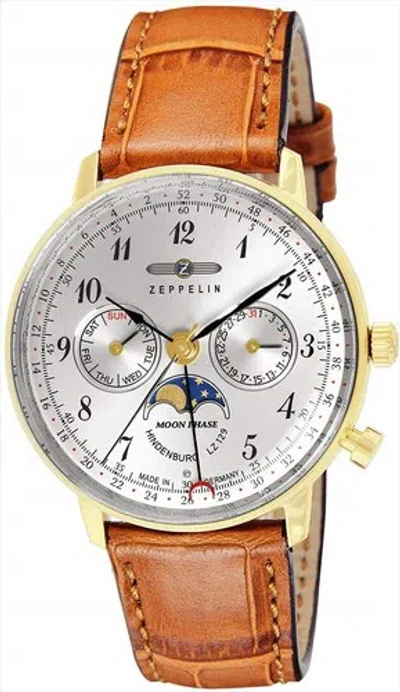 Pre-owned Zeppelin Mens Wrist Watch 7039-1 Brown Silver 35.5mm Stainless Analog Quartz