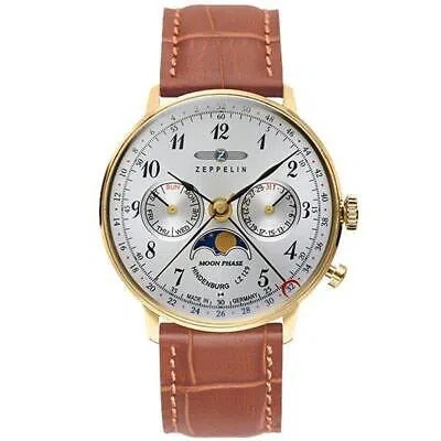 Pre-owned Zeppelin Mens Wrist Watch 7039-1 Brown Silver 35.5mm Stainless Analog Quartz