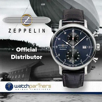 Pre-owned Zeppelin Nordstern Swiss Quartz Chrono Watch German Made Blu/blk Dial 7578-3