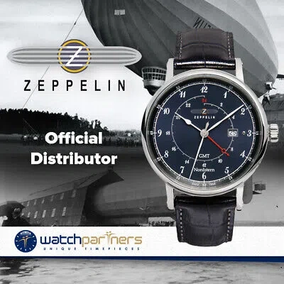 Pre-owned Zeppelin Nordstern Watch Blue Dial Swiss Quartz Gmt 2nd Time Zone 10atm 7546-3