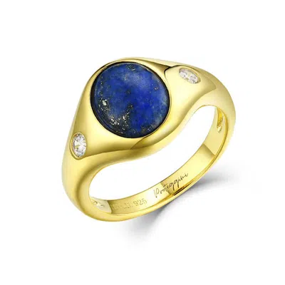Zepplin The Label Women's Blue / Black Florence Ring - Blue Lapiz And Cz Ring - Protection Ring - Gold Vermeil In Multi