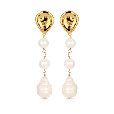 Zepplin The Label Women's Gold Julietta Earrings - Pearl Chandelier Earrings - Bridal - Holiday