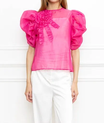 Zero Degree Celsius Puff Sleeve Ruffle Top In Hot Pink