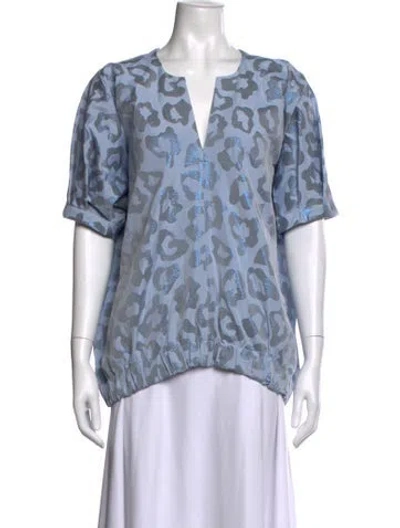 Pre-owned Zero + Maria Cornejo Animal Print V-neck Top In Blue