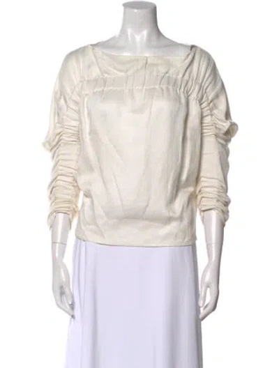 Pre-owned Zero + Maria Cornejo Bateau Neckline Three-quarter Sleeve Blouse In Neutral