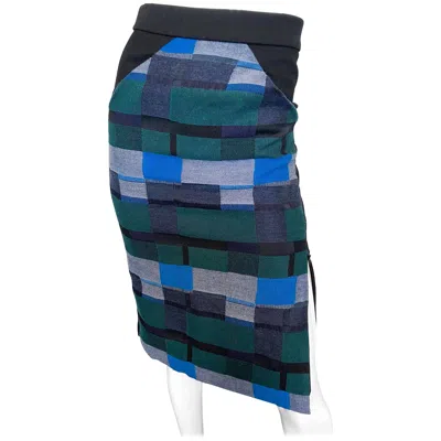 Pre-owned Zero + Maria Cornejo Block Print Black + Blue + Green High Waisted Pencil Skirt