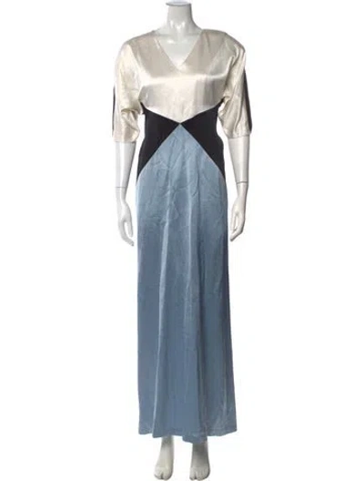 Pre-owned Zero + Maria Cornejo Colorblock Pattern Long Dress In Black/blue/white