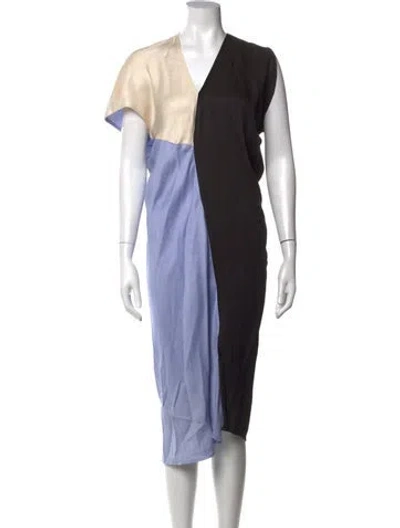 Pre-owned Zero + Maria Cornejo Colorblock Pattern Midi Length Dress In Black