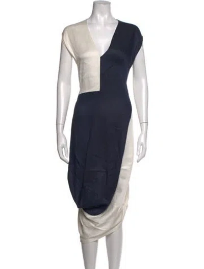 Pre-owned Zero + Maria Cornejo Colorblock Pattern Midi Length Dress In Blue