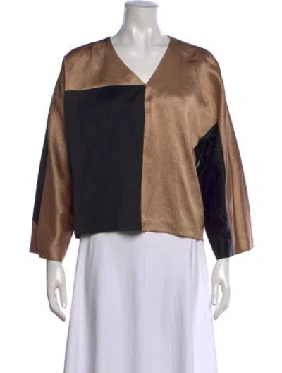 Pre-owned Zero + Maria Cornejo Colorblock Pattern V-neck Top In Neutrals