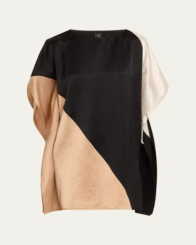 Zero + Maria Cornejo Dia Short Colorblock Linen Dress In Blackgoldchalk