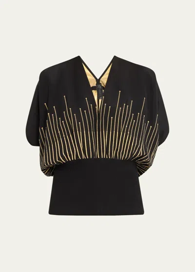 Zero + Maria Cornejo Eva Draped-sleeve Smocked Top In Blackgold