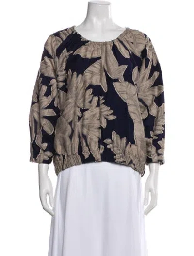 Pre-owned Zero + Maria Cornejo Floral Print Crew Neck Top In Blue