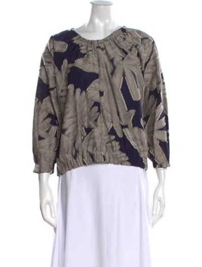 Pre-owned Zero + Maria Cornejo Floral Print Crew Neck Top In Blue