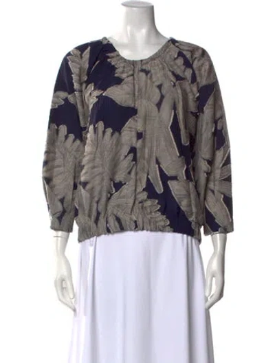 Pre-owned Zero + Maria Cornejo Floral Print Crew Neck Top In Blue