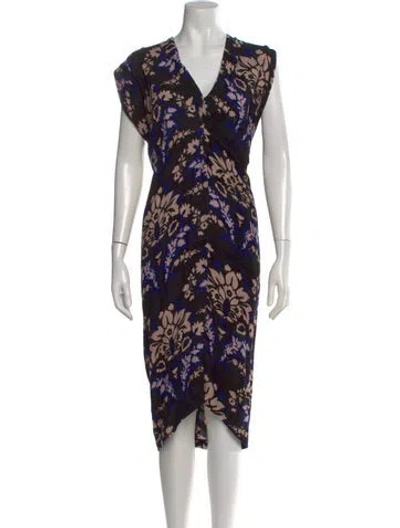 Pre-owned Zero + Maria Cornejo Floral Print Midi Length Dress In Black