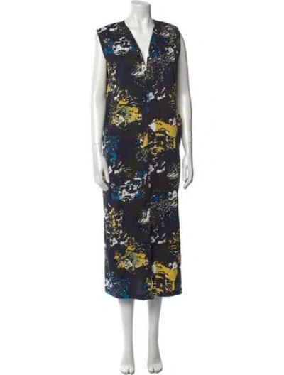 Pre-owned Zero + Maria Cornejo Floral Print Midi Length Dress In Blue