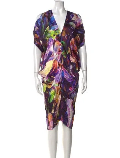 Pre-owned Zero + Maria Cornejo Floral Print Midi Length Dress In Purple
