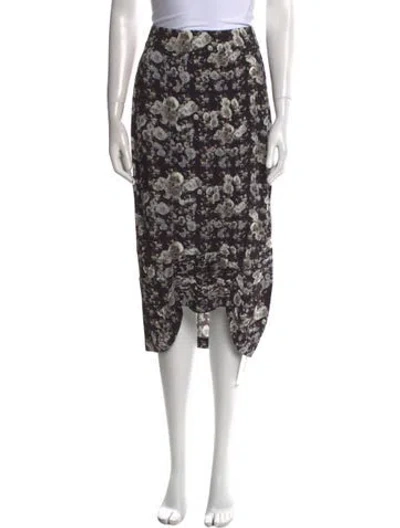 Pre-owned Zero + Maria Cornejo Floral Print Midi Length Skirt In Black