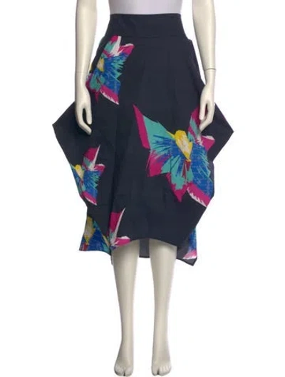 Pre-owned Zero + Maria Cornejo Floral Print Midi Length Skirt In Blue