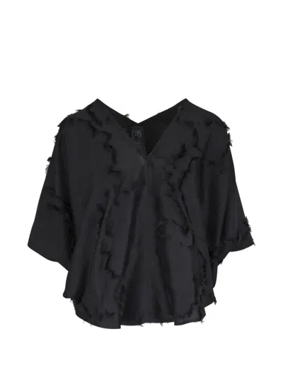 Zero + Maria Cornejo Frayed V-neck Blouse In Black