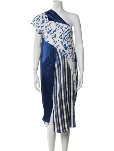 Pre-owned Zero + Maria Cornejo Graphic Print Midi Length Dress In Blue
