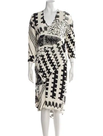 Pre-owned Zero + Maria Cornejo Graphic Print Midi Length Dress In Neutrals