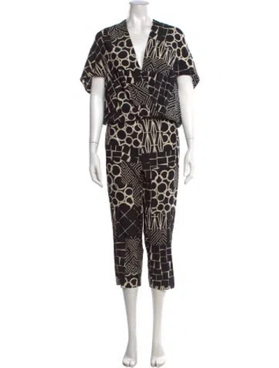 Pre-owned Zero + Maria Cornejo Graphic Print V-neck Jumpsuit In Black