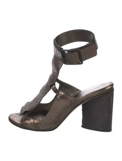 Pre-owned Zero + Maria Cornejo Leather Animal Print Gladiator Sandals In Gold