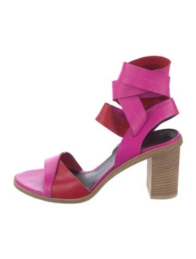 Pre-owned Zero + Maria Cornejo Leather Colorblock Pattern Slingback Sandals In Pink