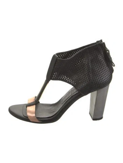 Pre-owned Zero + Maria Cornejo Leather Printed T-strap Sandals In Black