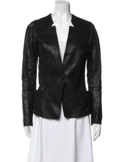 Pre-owned Zero + Maria Cornejo Leather Striped Blazer In Black